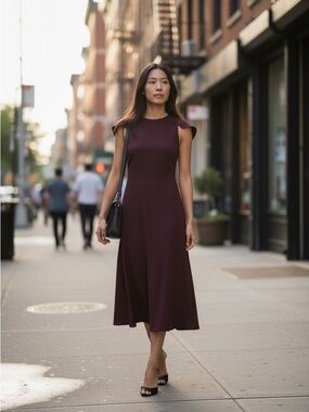 COS Sleeveless Midi Dress in Burgundy